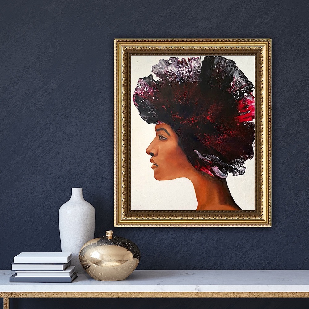 Original mixed media portrait of a lady contemporary art painting impressionism